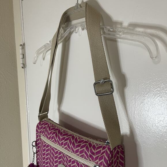 Kipling Purple fuchsia Callie crossbody chevron stripes zip bag with keychain - Picture 4 of 8